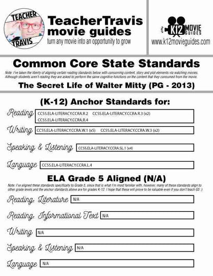The Secret Life of Walter Mitty Movie Guide | Questions | Worksheet (PG - 2013) CCSS Alignment