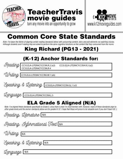 King Richard Movie Guide | Worksheet | Questions | Google Slides (PG13 - 2021) CCSS