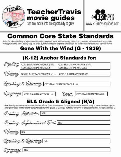 Gone With the Wind Movie Guide | Questions | Worksheet | Google (G - 1939) Sample