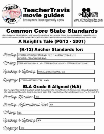 A Knight's Tale Movie Guide | Questions | Worksheet | Google Form (PG13 - 2001) CCSS