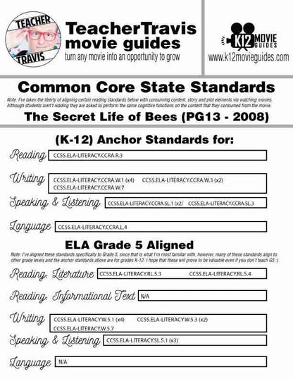 The Secret Life of Bees Movie Movie Guide | Questions | Worksheet (PG - 2020) CCSS Alignment