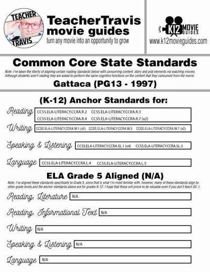 Gattaca Movie Guide | Questions | Worksheet (PG13 - 1997) CCSS Alignment