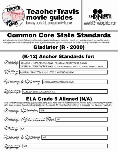 Gladiator Movie Guide | Worksheet | Google Slides (R - 2000) | CCSS