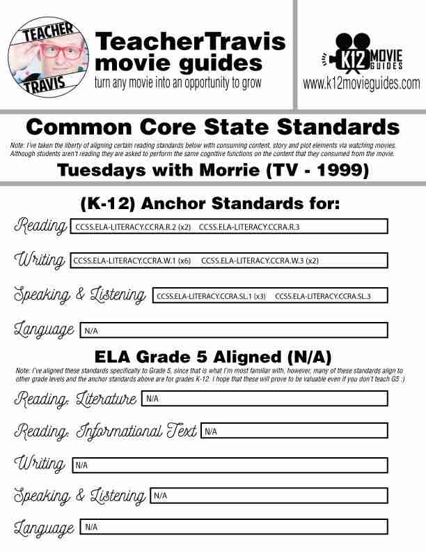 Tuesdays With Morrie Movie Guide | Questions | Worksheet (TV - 1999) CCSS Alignment