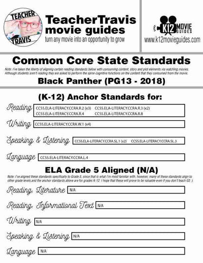 Black Panther Movie Guide | Questions | Worksheet | Google Form (PG13 - 2018) CCSS Alignment