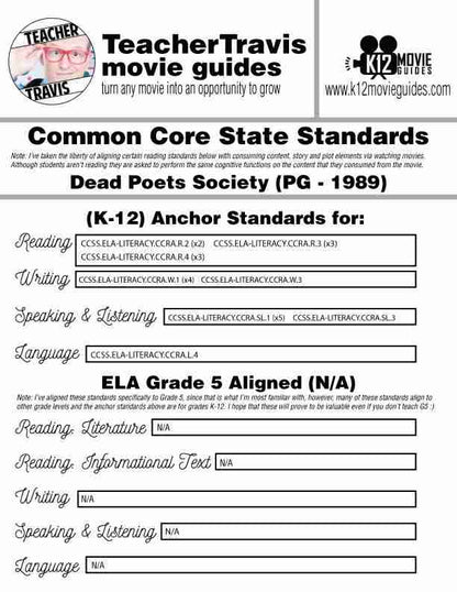 Dead Poets Society Movie Guide | Questions | Worksheet (PG - 1989) CCSS Alignment