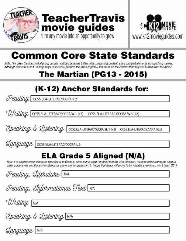 The Martian Movie Guide | Questions | Worksheet (PG13 - 2015) CCSS Alignment