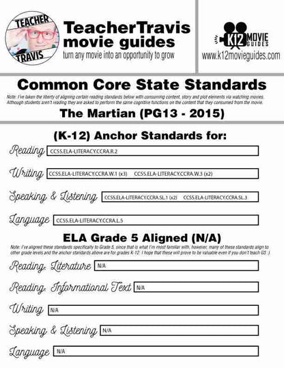 The Martian Movie Guide | Questions | Worksheet (PG13 - 2015) CCSS Alignment