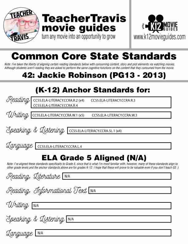 42: Jackie Robinson Movie Guide | Worksheet | Questions | Google (PG13 - 2013) CCSS