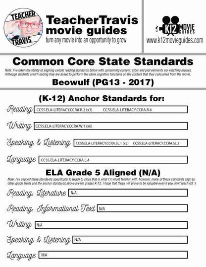 Beowulf Movie Guide | Questions | Worksheet | Google Form (PG13 - 2007) CCSS Alignment