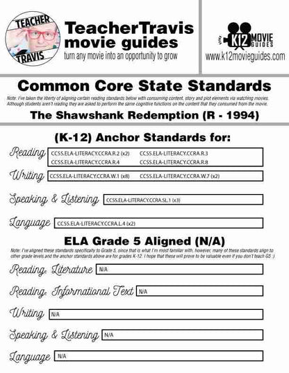 The Shawshank Redemption Movie Guide | Questions | Worksheet (R - 1994) CCSS