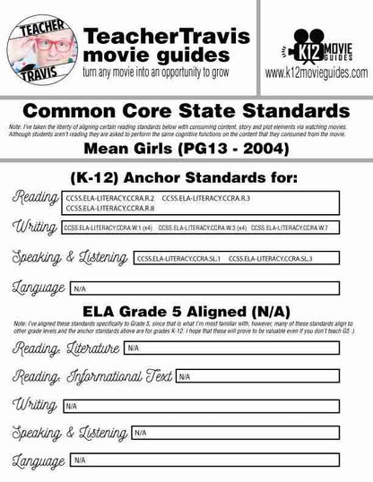 Mean Girls Movie Guide | Questions | Worksheet | Google Forms (PG13 - 2004) CCSS Alignment