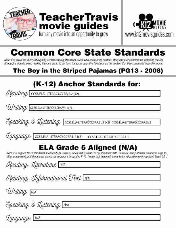 The Boy in the Striped Pajamas Movie Guide (PG13 - 2008) CCSS Alignment