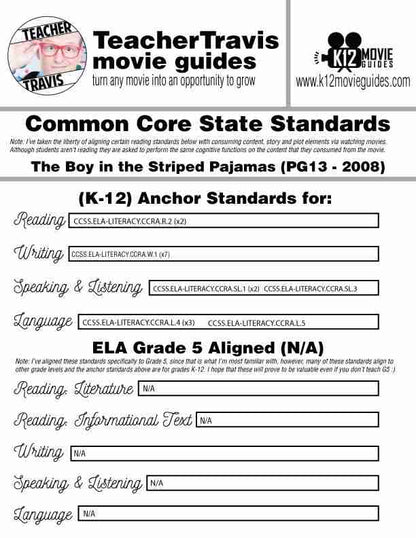 The Boy in the Striped Pajamas Movie Guide (PG13 - 2008) CCSS Alignment