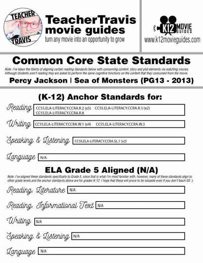 Percy Jackson: Sea of Monsters Movie Guide | Questions | Worksheet (PG - 2013) CCSS