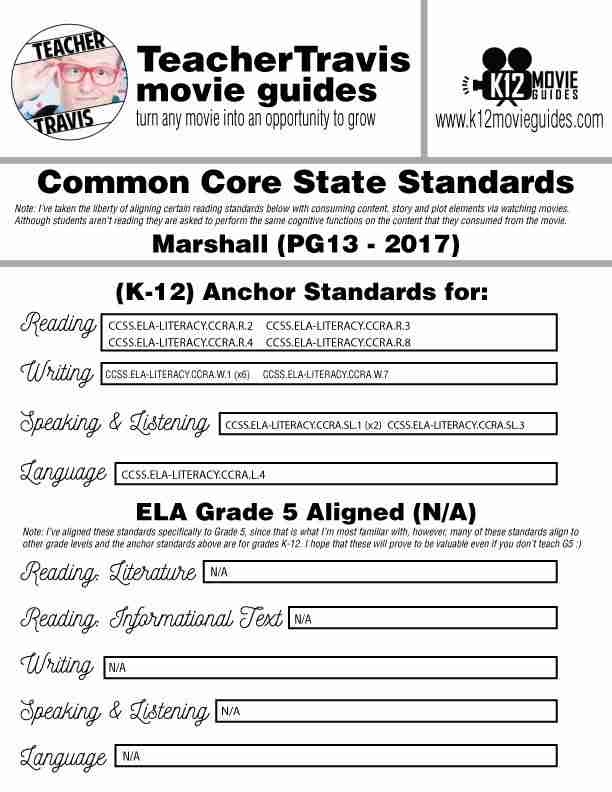 Marshall Movie Guide | Worksheet | Questions (PG13 - 2017) [Thurgood Marshall] CCSS