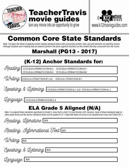 Marshall Movie Guide | Worksheet | Questions (PG13 - 2017) [Thurgood Marshall] CCSS
