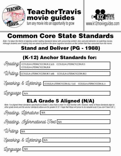 Stand and Deliver Movie Viewing Guide in Spanish | Español (PG - 1988) CCSS