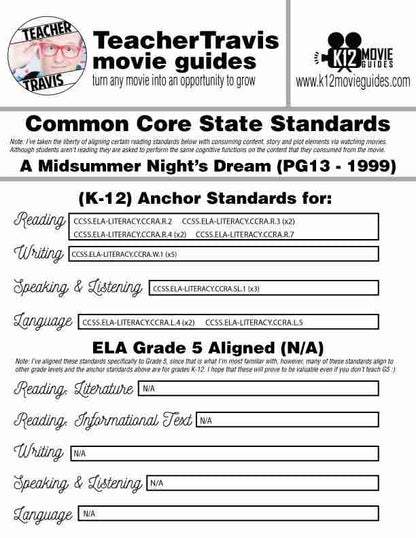 A Midsummer Night's Dream Movie Guide | Questions | Worksheet (PG13 - 1999) CCSS