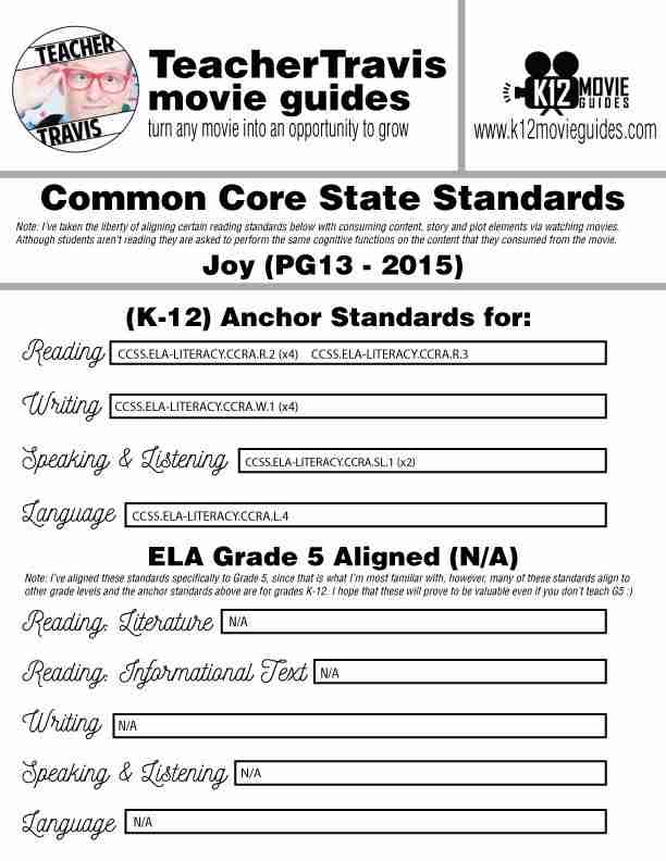 Joy Movie Guide | Questions | Worksheet | Google Form (PG13 - 2015) CCSS