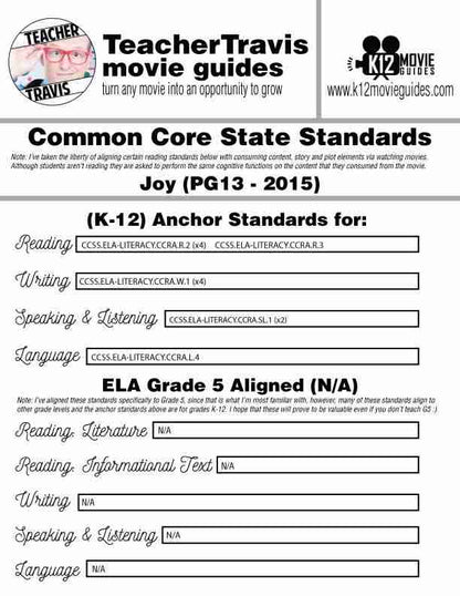 Joy Movie Guide | Questions | Worksheet | Google Form (PG13 - 2015) CCSS
