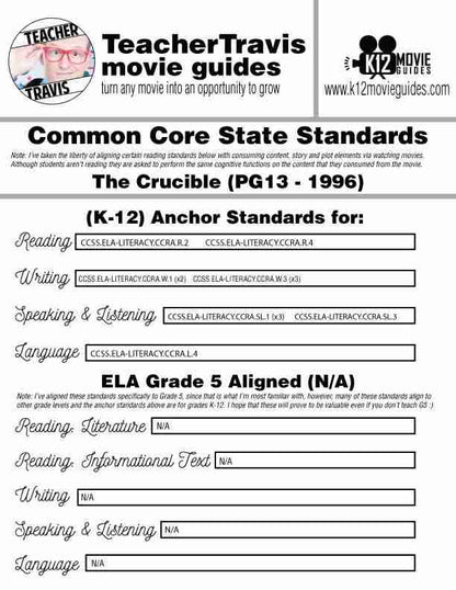 The Crucible Movie Guide | Questions | Worksheet (PG13 - 1996) CCSS Alignment