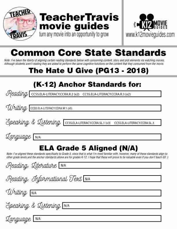 The Hate U Give Movie Guide | Worksheet (PG13 - 2018) CCSS Alignment