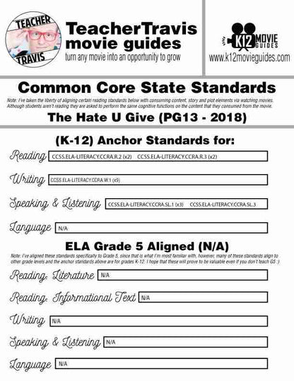The Hate U Give Movie Guide | Worksheet (PG13 - 2018) CCSS Alignment