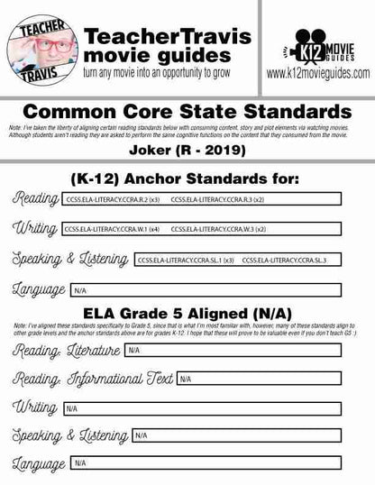 Joker Movie Guide | Questions | Worksheet (R - 2019) CCSS Alignment
