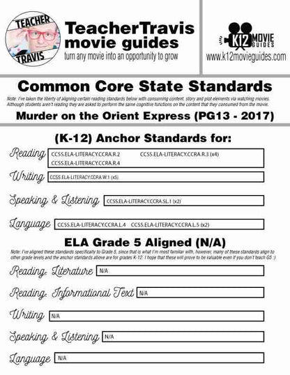 Murder on the Orient Express Movie Guide | Worksheet | Character Analysis (PG13 - 2017) CCSS