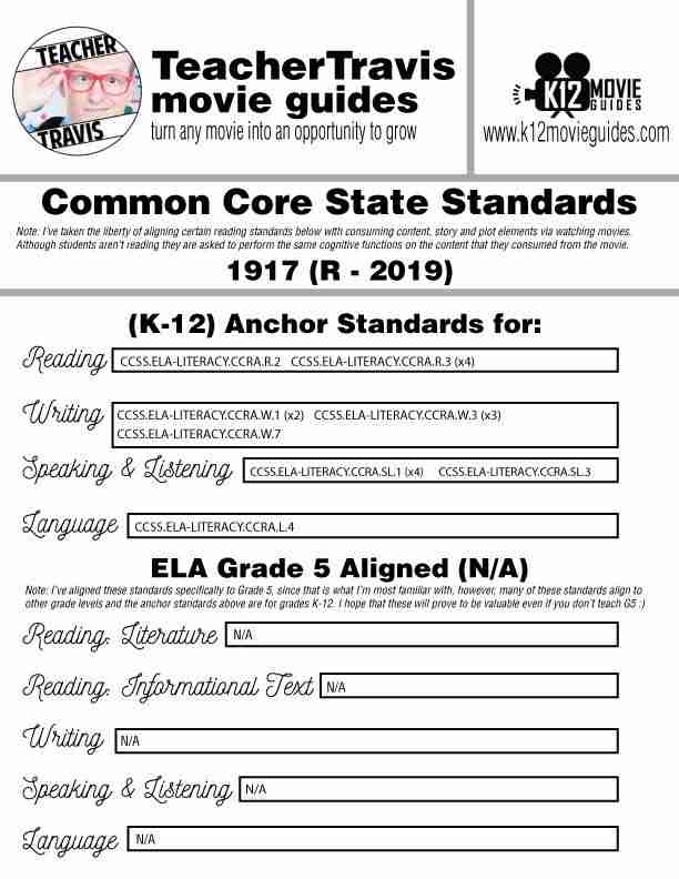 1917 Movie Guide | Questions | Worksheet (R - 2019) CCSS Alignment