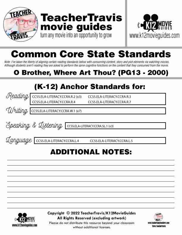 O Brother, Where Art Thou? Movie Guide | Worksheet | Questions (PG13 - 2000) CCSS