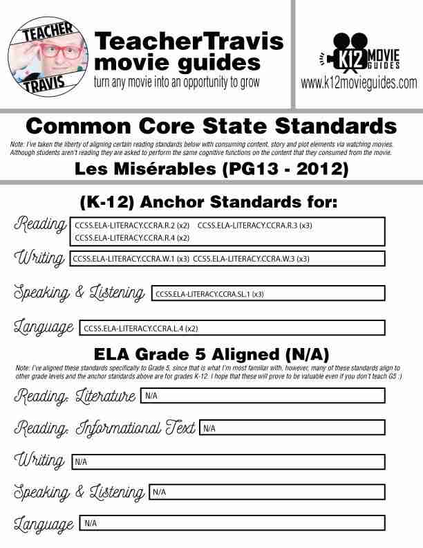 Les Misérables Movie Guide | Questions | Worksheet (PG13 - 2012) CCSS Alignment