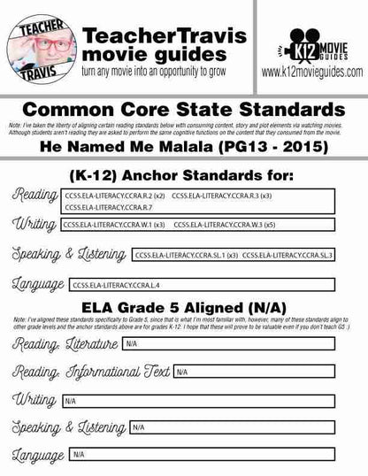 He Named Me Malala Movie Guide | Questions | Worksheet (PG13 - 2015) CCSS Alignment