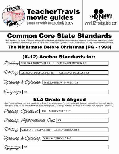 The Nightmare Before Christmas Movie Guide | Questions | Worksheet (PG - 1993) CCSS Alignment