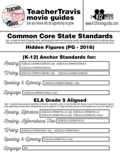 Hidden Figures Movie Guide in Spanish | Español (PG - 2016) CCSS