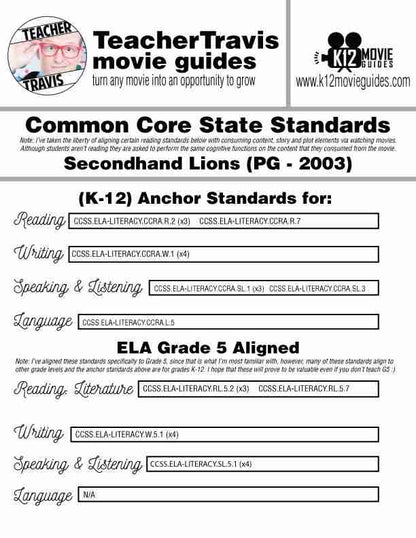 Secondhand Lions Movie Guide | Worksheet | Questions | Google Forms (PG - 2003) CCSS
