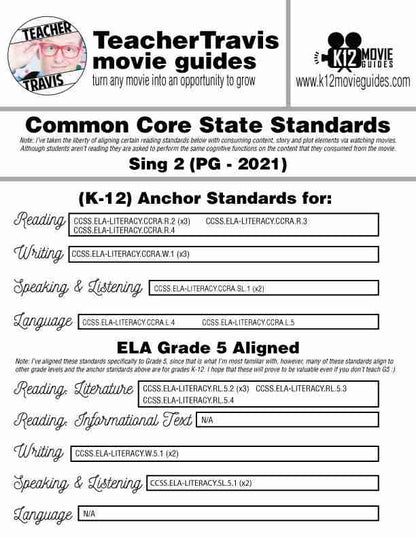 Sing 2 Movie Guide | Worksheet | Questions | Google Slides (PG - 2021) CCSS