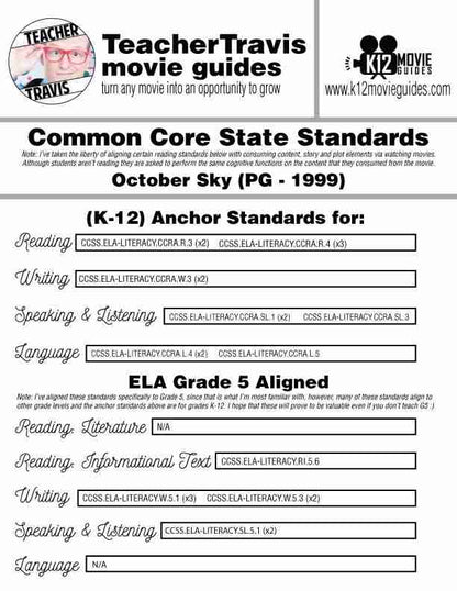 October Sky Movie Guide | Questions | Worksheet (PG - 1999) CCSS Alignment