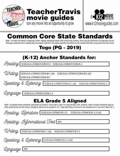 Togo Movie Guide | Questions | Worksheet (PG - 2019) CCSS Alignment