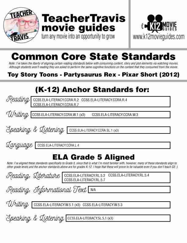 Toy Story Toons: Partysaurus Rex Pixar Short Video Guide | Questions | Worksheet CCSS