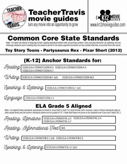 Toy Story Toons: Partysaurus Rex Pixar Short Video Guide | Questions | Worksheet CCSS
