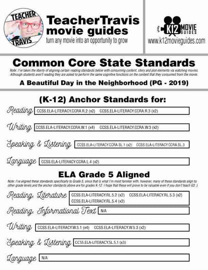 A Beautiful Day in the Neighborhood Movie Guide | Questions | Worksheet (PG - 2019) CCSS Alignment