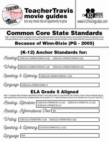 Because of Winn-Dixie Movie Guide | Questions | Worksheet (PG - 2005) CCSS Alignment