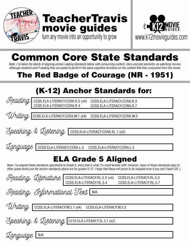 The Red Badge of Courage Movie Guide | Worksheet | Questions (NR - 1951) CCSS