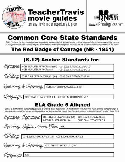 The Red Badge of Courage Movie Guide | Worksheet | Questions (NR - 1951) CCSS