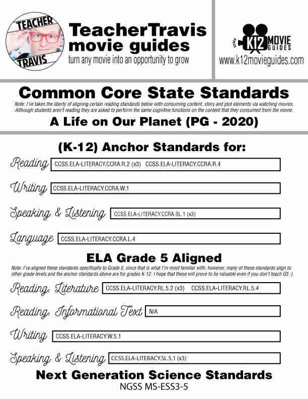 David Attenborough: A Life on Our Planet Movie Guide | Worksheet (PG - 2020) CCSS
