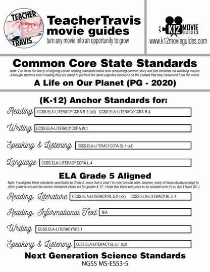David Attenborough: A Life on Our Planet Movie Guide | Worksheet (PG - 2020) CCSS