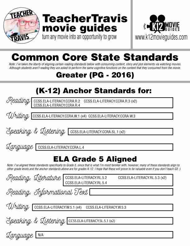 Greater Movie Guide | Worksheet | Questions | Google Form (PG - 2016) CCSS