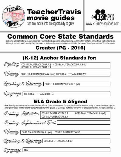 Greater Movie Guide | Worksheet | Questions | Google Form (PG - 2016) CCSS